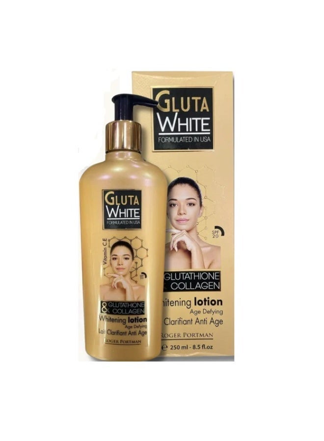 الجلوتا الأبيض مجموعة "غلوتا وايت" (Gluta White) المكونة من 5 قطع – كريم تفتيح الجسم بالجلوتاثيون والكولاجين (275 مل)، لوشن للجسم (250 مل)، سيروم مزدوج (60 مل)، جل استحمام (500 مل) وصابونة. - Image 5