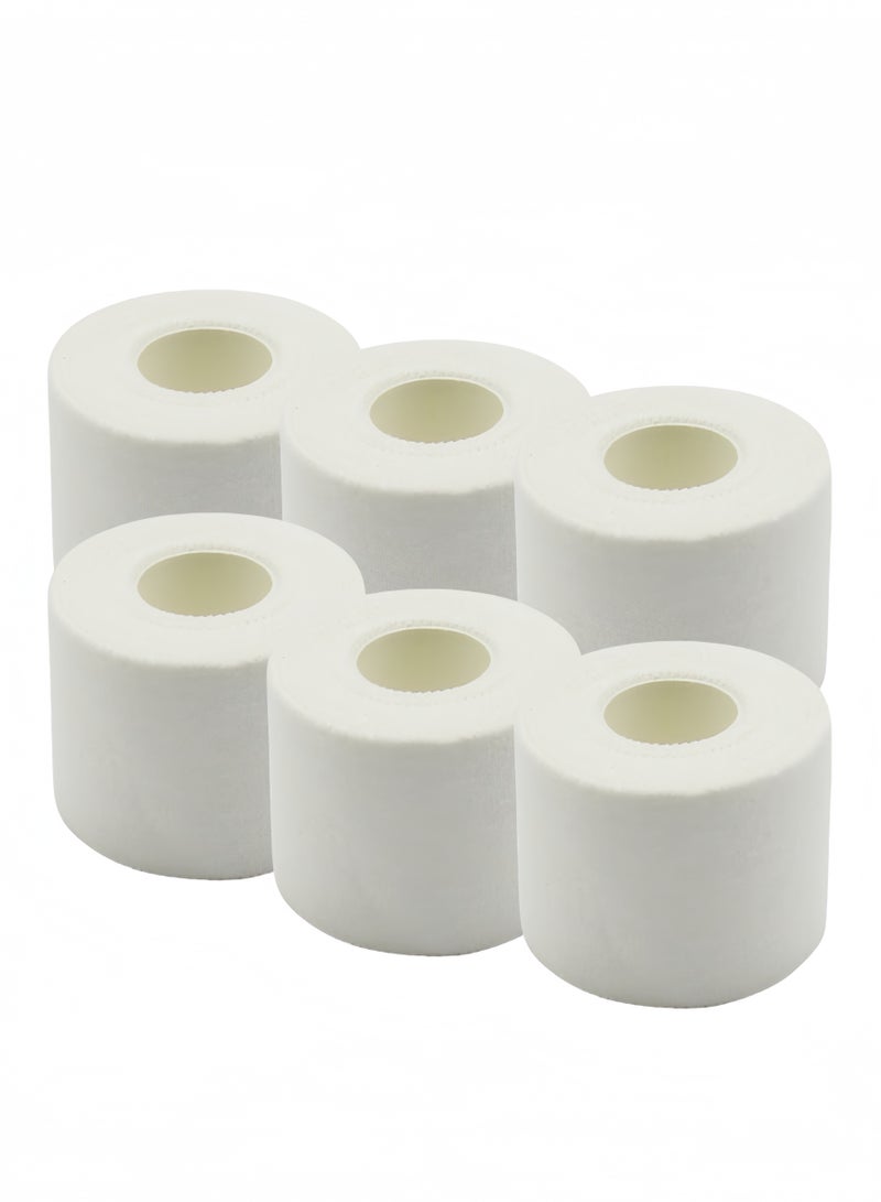6 Pcs White Athletic Sports Tape 5.0*910cm, Made of Natural Cotton Fibre, Breathable,Self Adherent Cohesive Wrap Bandages, Easy Tear Zigzag Edge First Aid Tape, Self Adhesive Tape for Athlete & Trainers, Suitable for Ankle, Wrist, Elbow, Fingers, Etc. - Image 1