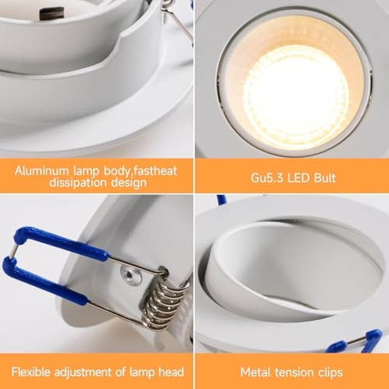 V.nice Recessed Ceiling Downlight Housing with GU5.3 Socket, Square/Round Trim, 70–90mm Cut-Out, Max 35W, Aluminium, White Finish  4 Variants (Bulbs Not Included) - Image 3