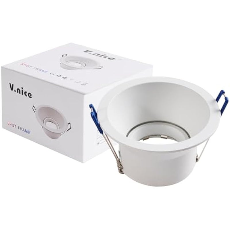 V.nice Recessed Ceiling Downlight Housing with GU5.3 Socket, Square/Round Trim, 70–90mm Cut-Out, Max 35W, Aluminium, White Finish  4 Variants (Bulbs Not Included) - Image 1