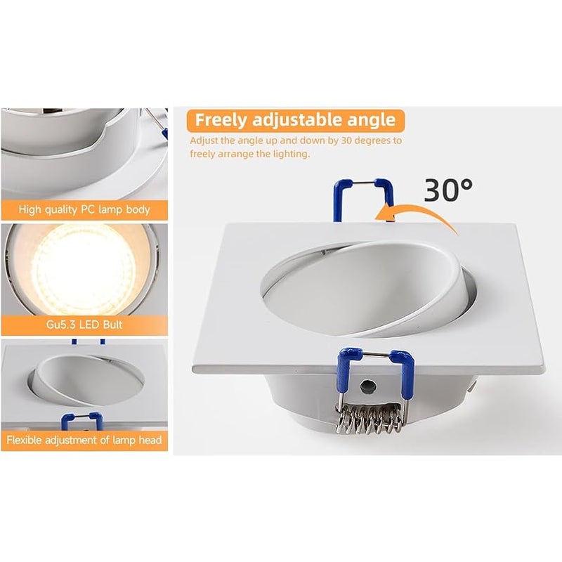 V.nice Recessed Ceiling Downlight Housing with GU5.3 Socket, Square/Round Trim, 70–90mm Cut-Out, Max 35W, Aluminium, White Finish  4 Variants (Bulbs Not Included) - Image 4
