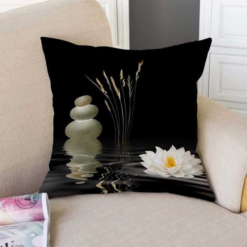 TSSOHU TSSOHU Decorative Throw Pillow Cover Asian Zen Stone  Pillow Covers 18""x 18"" Meditation Japanese Lotus Spa Room Decor for Living Room Couch Cushion Bed Indoor Outdoor Home Decor  - Image 2