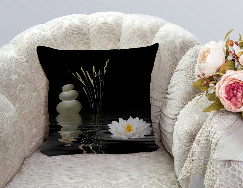 TSSOHU TSSOHU Decorative Throw Pillow Cover Asian Zen Stone  Pillow Covers 18""x 18"" Meditation Japanese Lotus Spa Room Decor for Living Room Couch Cushion Bed Indoor Outdoor Home Decor  - Image 3