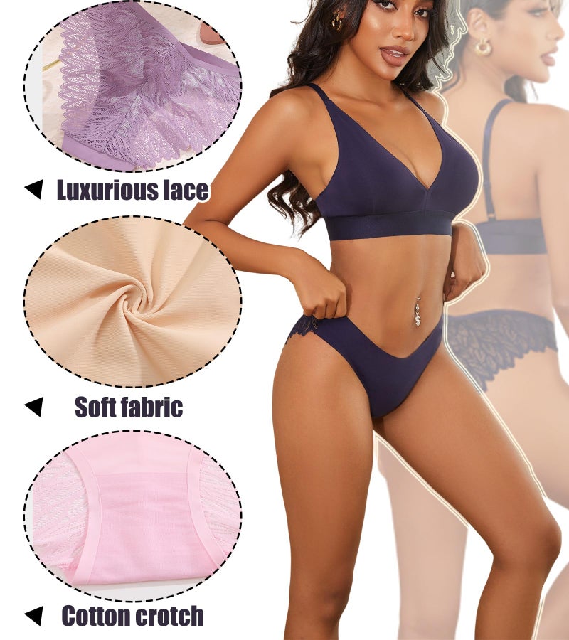 FINETOO 6 Pack Sexy Underwear for Women Silky Seamless No Show Panties Ladies Lace Bikini Lightweight Cheeky Hipster(XL) - Image 4