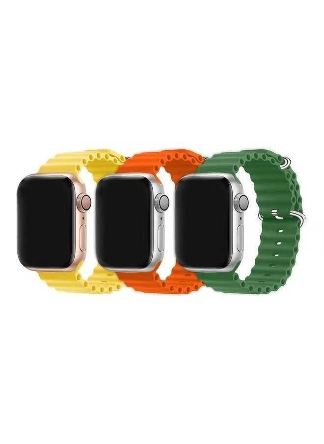 Generic - 3Pack for Apple Watch Ocean Band 49mm 45mm 44mm 42mm Soft Silicone Loop Strap for iWatch Series Ultra/8/7/SE/6/5/4/3/2/1 Yellow/Orange/Green - Image 1