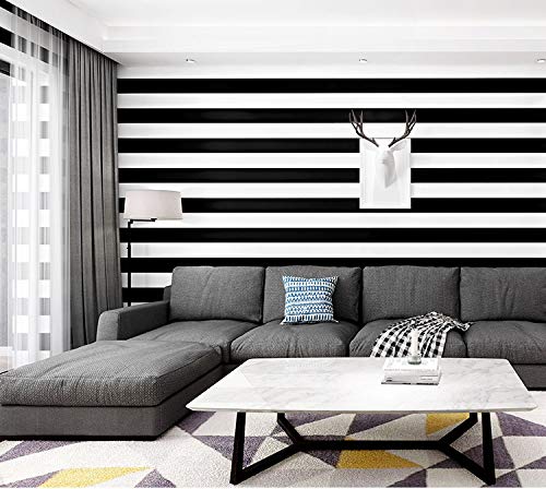 Wollzo White and Black Stripped self Adhesive Wallpaper (45 x 500cm) - Image 1