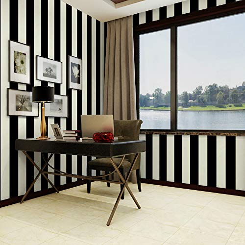 Wollzo White and Black Stripped self Adhesive Wallpaper (45 x 500cm) - Image 2