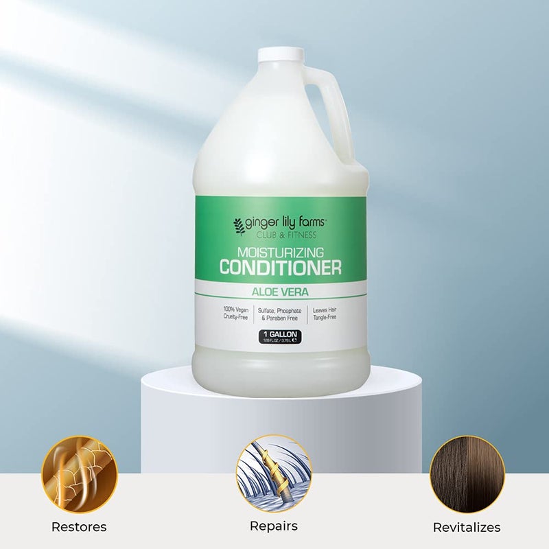Ginger Lily Farms Club & Fitness Moisturizing Conditioner for Dry Hair, 100% Vegan & Cruelty-Free, Aloe Vera Scent, 1 Gallon (128 fl oz) Refill, white - Image 5