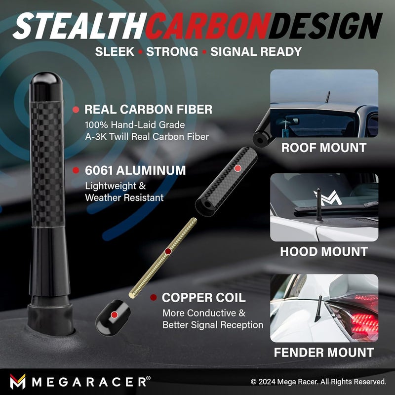 Mega Racer 3" Carbon Fiber Short Automotive Antenna - Image 3