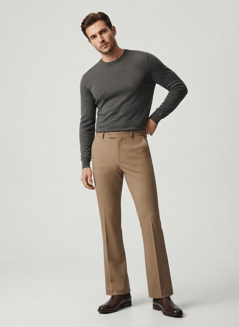 AUXOM Men's Formal Bootcut Trousers - Dark Khaki - Image 1