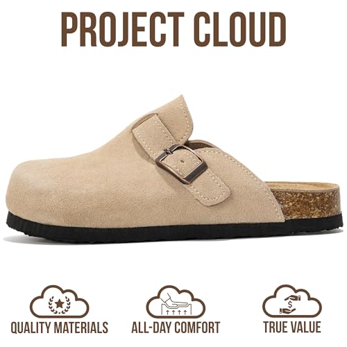 Project Cloud 100% Genuine Leather Kids Clogs with Natural Cork Footbed & Memory Foam Insole Arch Support Non-Slip Clogs for Kids Slippers Sandals for Boys & Girls Footwear(LittleBenton,STONSUEDE,3) - Image 3