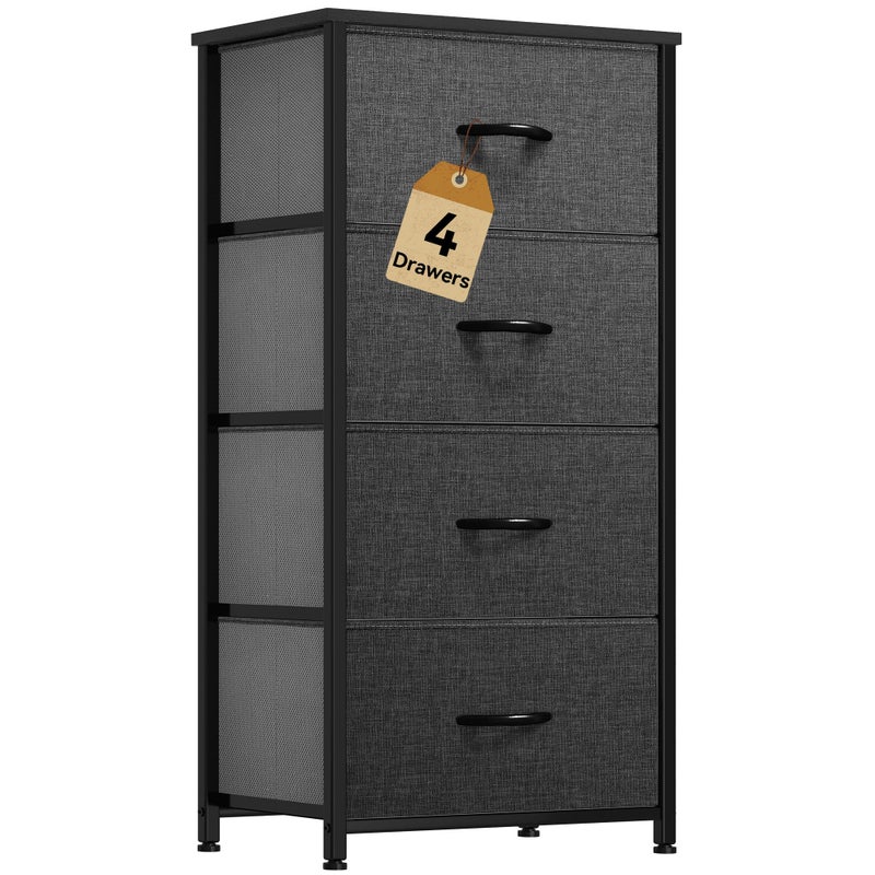 DWVO Storage Tower with 4 Drawers - Fabric Dresser, Organizer Unit for Bedroom, Living Room, Closets - Sturdy Steel Frame, Easy Pull Fabric Bins & Wooden Top - Image 1
