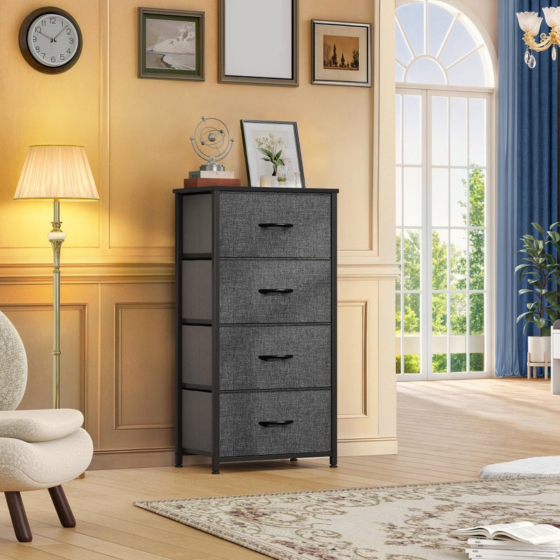 DWVO Storage Tower with 4 Drawers - Fabric Dresser, Organizer Unit for Bedroom, Living Room, Closets - Sturdy Steel Frame, Easy Pull Fabric Bins & Wooden Top - Image 3