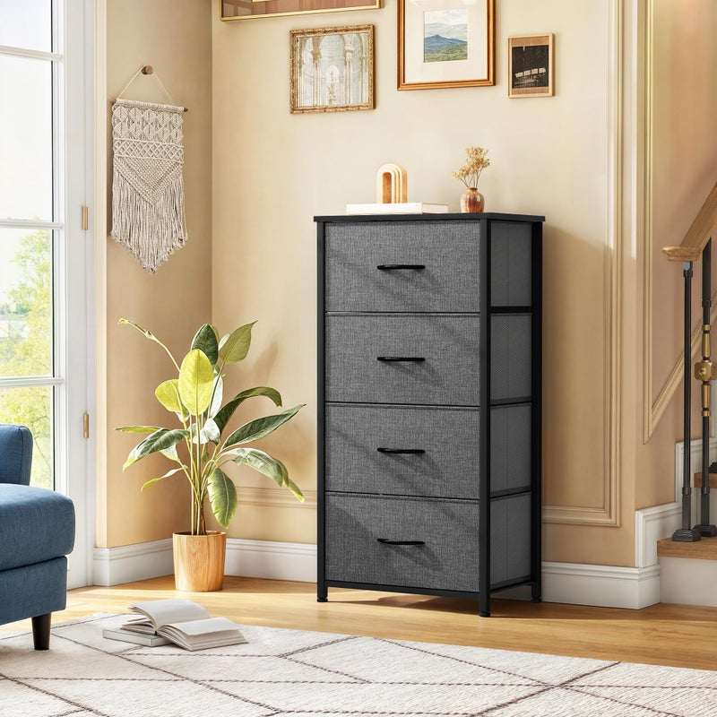 DWVO Storage Tower with 4 Drawers - Fabric Dresser, Organizer Unit for Bedroom, Living Room, Closets - Sturdy Steel Frame, Easy Pull Fabric Bins & Wooden Top - Image 2