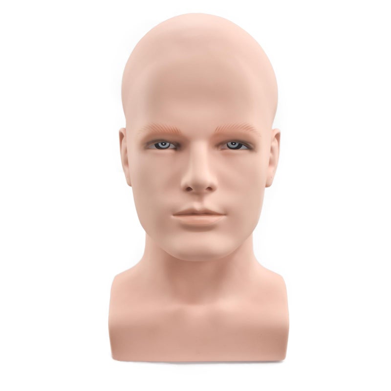 FanLin Male Mannequin Head Professional Manikin Head for Display Wigs Hats Headphone Mask Sunglasses Jewelry and Scravat Display Stand Skin color