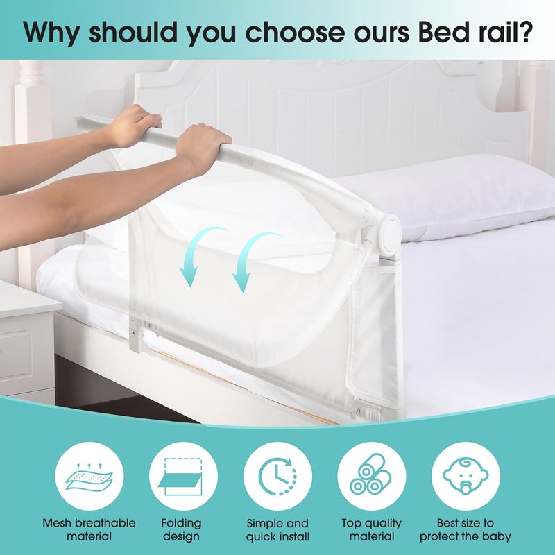 NUTIKAS Baby Bed Rail Guard for Toddlers - 35.4" Toddler Bed Rails for Crib,Twin,Full, Queen Bunk Size Bed Swing Down Bedrail Extral Tall Child Safety Side Railing Guards for Kids - Image 4