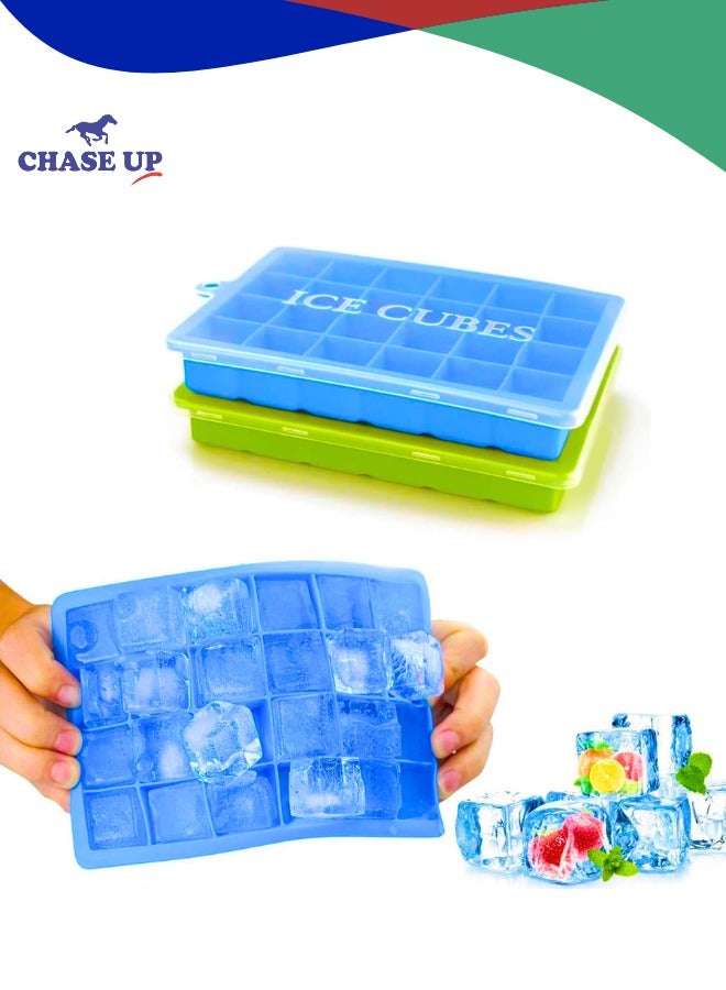 Chase Up 2 Pack ice Cube Trays, Silicone Ice Tray with Removable Lid Easy-Release Flexible Ice Cube Molds 24 Cubes per Tray for Cocktail, Whiskey, Baby Food, Chocolate, BPA Free - Image 1