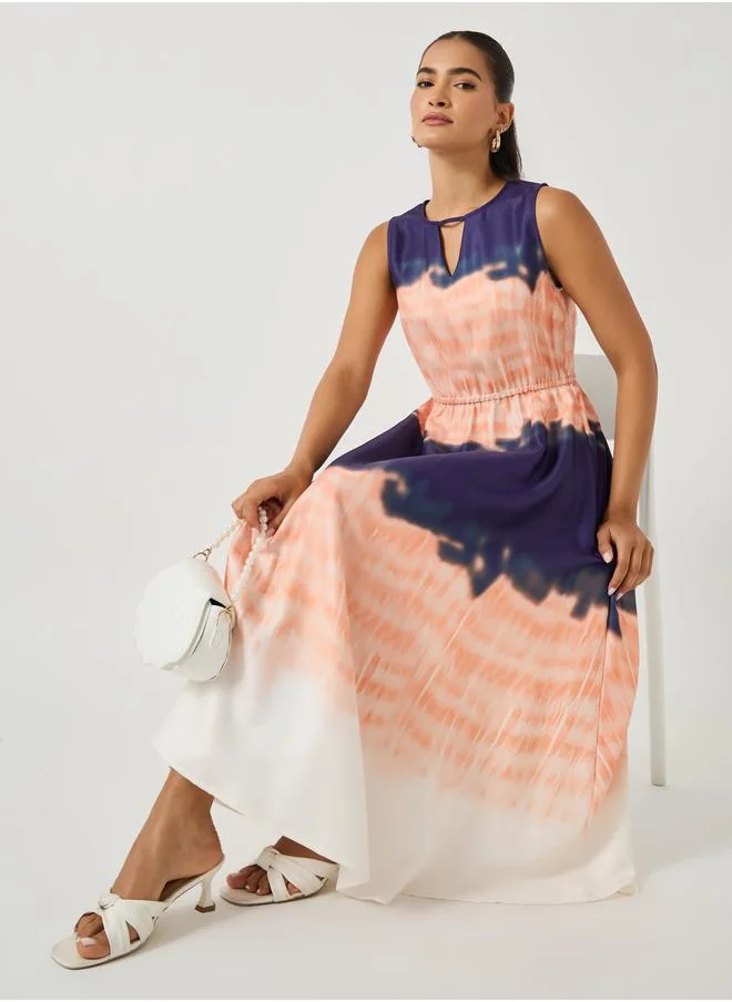 Styli Styli Printed Keyhole Sleeveless A-Line Maxi Dress