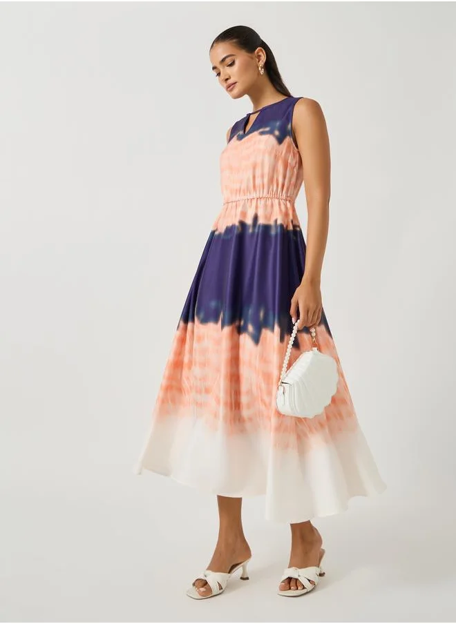 Styli Styli Printed Keyhole Sleeveless A-Line Maxi Dress