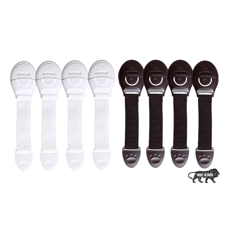 Chipmunks Furniture Safety Locks for Kids, Made in India Child Safety, Locks for Drawers, Cabinets, Fridge, Cupboard Lock, Strong and Adhesive Safety Locks (4 Brown + 4 White) - Image 1