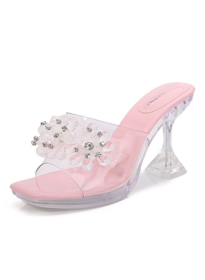 Summer New Style Crystal Heel Transparent High Heels Silver Rhinestone Sandals Wine Glass Heel Outer Wear Sandals For Women