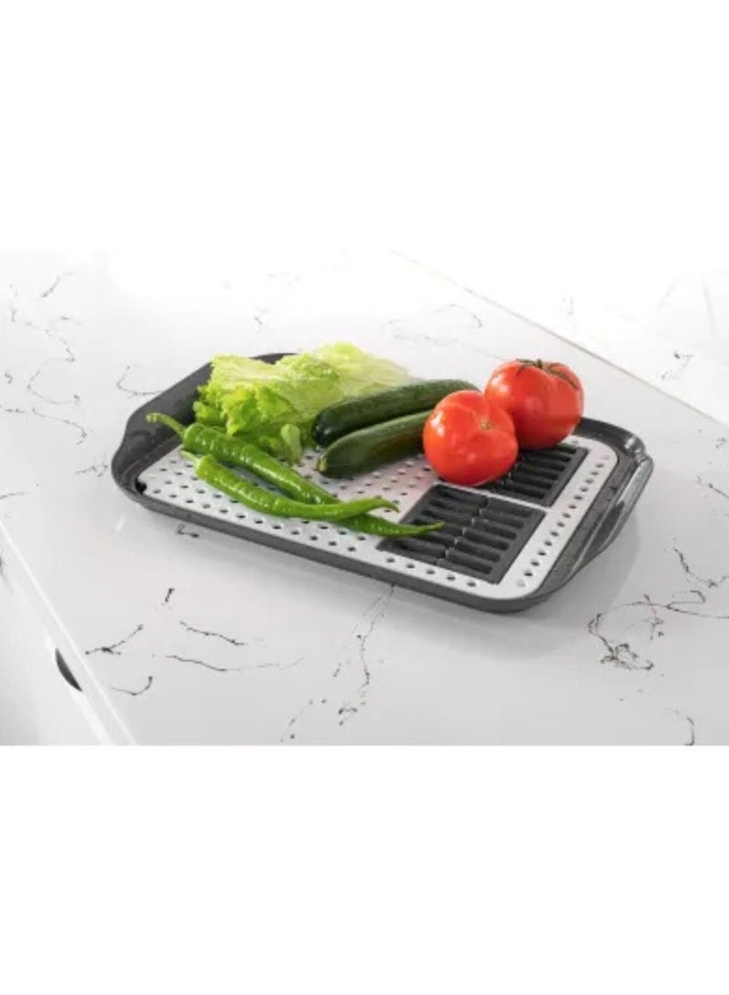 فولي لايف صينية تجفيف أطباق بلاستيكية متعددة الوظائف من FolyLife لتجفيف الأطباق والفواكه والخضروات ورف تجفيف الأطباق القائم باللون الرمادي - Image 4