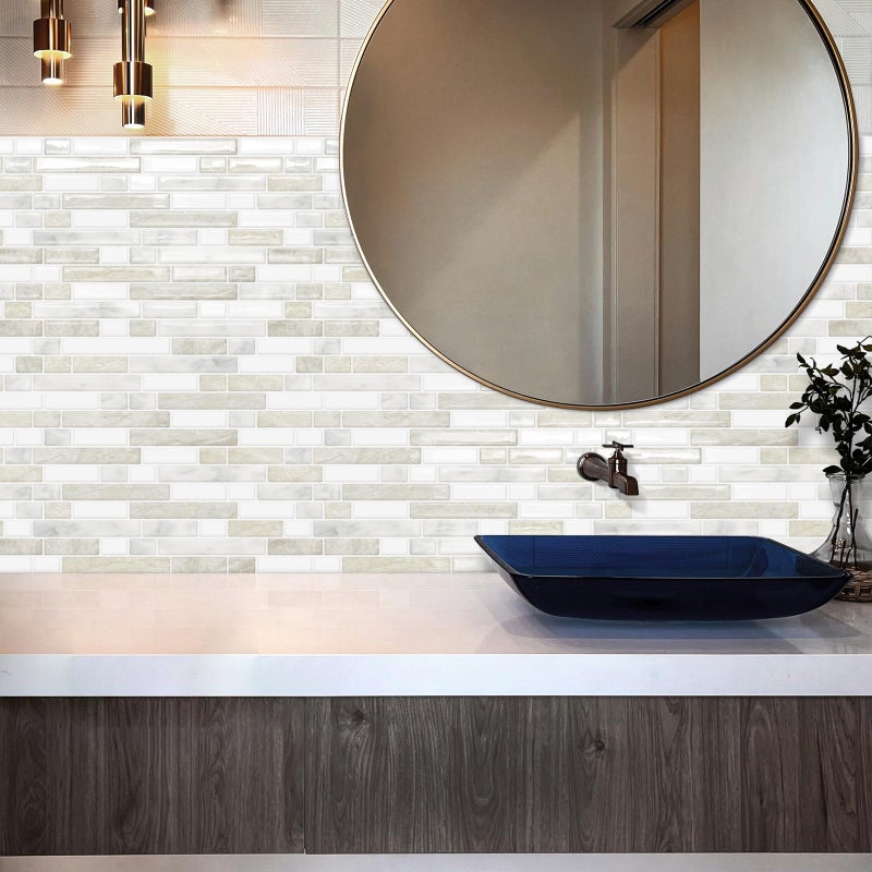 Tiwoos Thick Kitchen Backsplash Tile Peel and Stick 12"x12" Self Adhesive Sticky Tiles for Walls(10-Sheet,Blue) - Image 5
