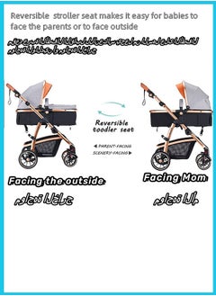 Berma Baby عربة أطفال 2 في 1 قابلة للطي 2 في 1 عربة أطفال محمولة قابلة للطي فاخرة متعددة الوظائف قابلة للطي بمقبض قابل للطي ومضادة للصدمات مع سلة تخزين قابلة للتعديل رمادي غامق  - Image 3