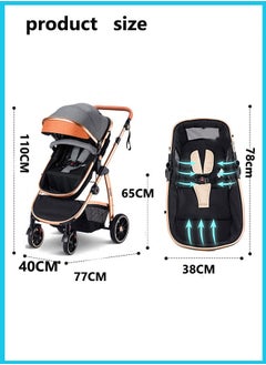 Berma Baby عربة أطفال 2 في 1 قابلة للطي 2 في 1 عربة أطفال محمولة قابلة للطي فاخرة متعددة الوظائف قابلة للطي بمقبض قابل للطي ومضادة للصدمات مع سلة تخزين قابلة للتعديل رمادي غامق  - Image 2