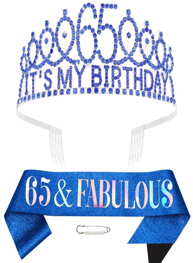 هابدو زينة عيد الميلاد الـ 65 للنساء، وشاح وتاج عيد الميلاد الـ 65، طقم تاج ووشاح رائع، زينة حفلات باللون الأزرق الملكي - Image 1
