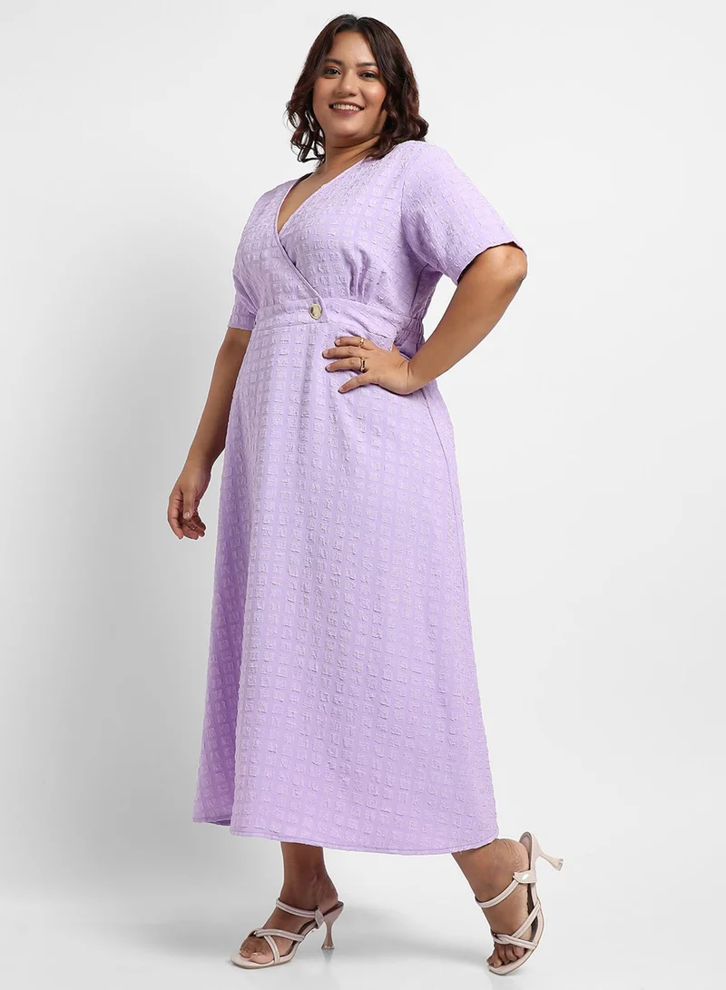 Instafab Plus Textured Wrap Midi Dress