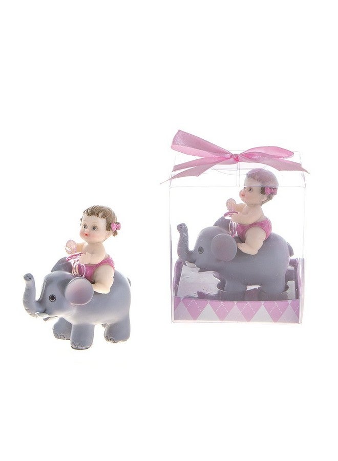 Lunaura Baby Keepsake Set Of 12 "Girl" Baby Holding Pacifier Sitting On Elephant Favors Pink - Image 1