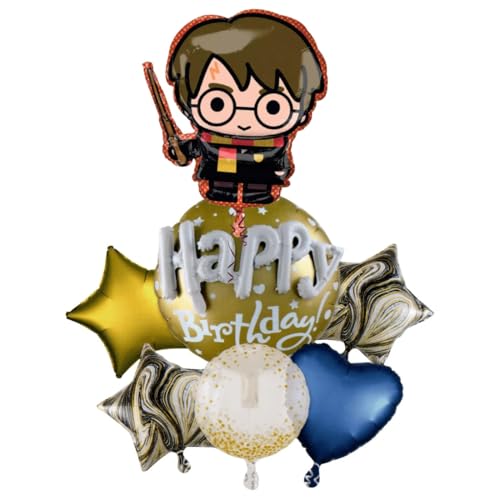 Atpata Funky Harry Potter Foil Balloon with magic wand for Hogwarts theme Magic Wizard Party (Black Gold Theme) - Image 1