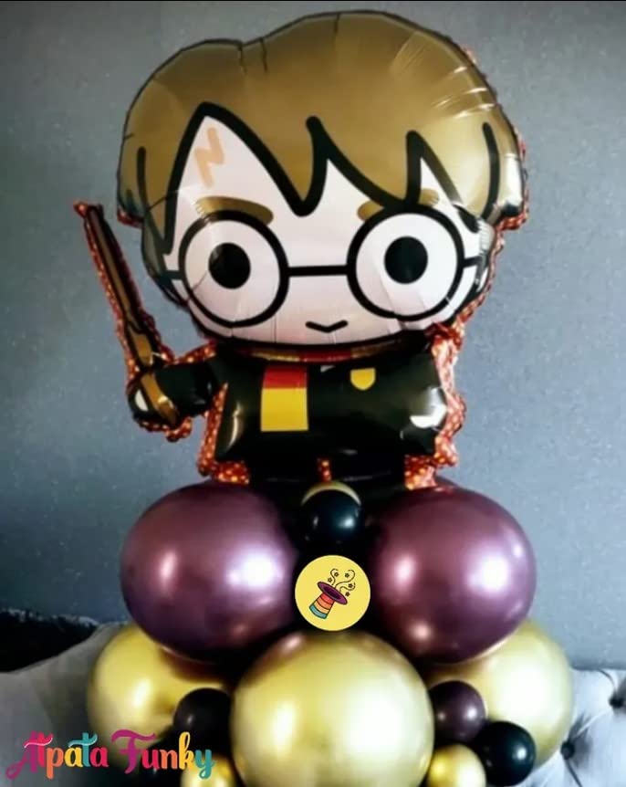Atpata Funky Harry Potter Foil Balloon with magic wand for Hogwarts theme Magic Wizard Party (Black Gold Theme) - Image 3