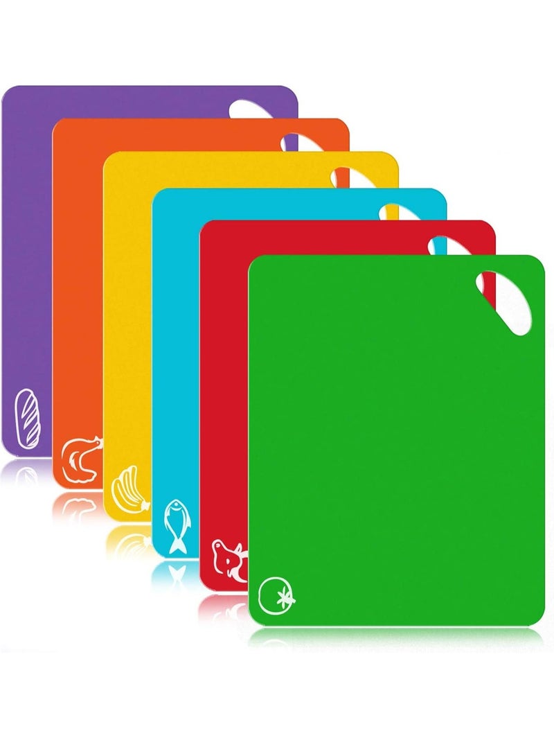 Mmmon 6Pack Set Cutting Board Mats Set,Extra Thick Flexible Plastic Kitchen Chopping Board,Colored Mats with Food Icons Easy-Grip Handles,Dishwasher Safe - Image 1