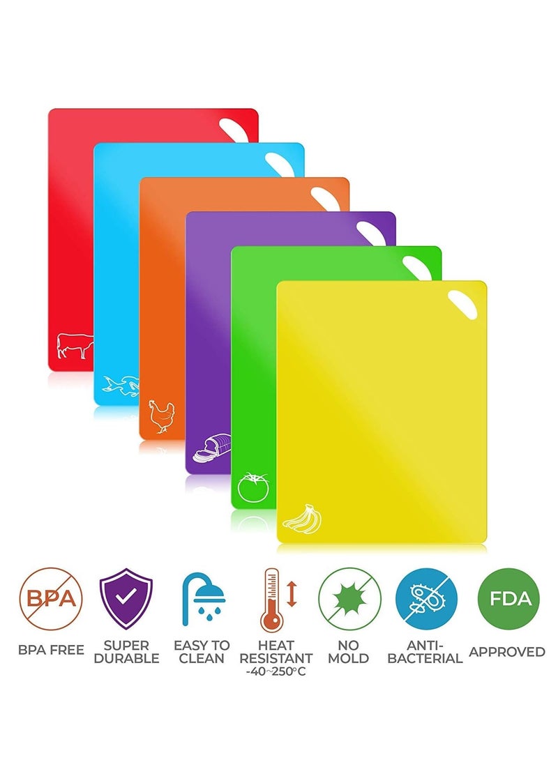 Mmmon 6Pack Set Cutting Board Mats Set,Extra Thick Flexible Plastic Kitchen Chopping Board,Colored Mats with Food Icons Easy-Grip Handles,Dishwasher Safe - Image 3