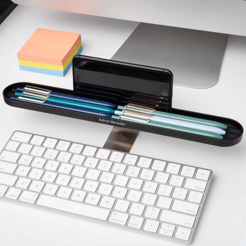 Mind Reader Over Keyboard Shelf, Desktop Organizer, Phone Holder, Storage, Phone Holder, Office, 13" L x 2" W x 3.5" H, Black - Image 2