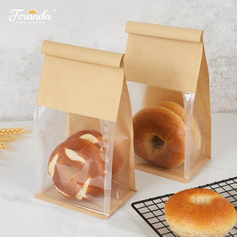 Foranda 50 Pack Bakery Bags with Window, 5.1x3.9x11 Inches Tin Tie Tab Lock Resealable Cookie Bags for Packaging Bagels, Bread Loaf, Pastry, Baked Goods - Image 5