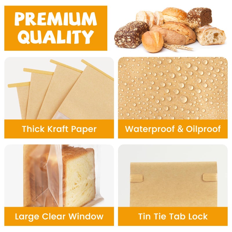 Foranda 50 Pack Bakery Bags with Window, 5.1x3.9x11 Inches Tin Tie Tab Lock Resealable Cookie Bags for Packaging Bagels, Bread Loaf, Pastry, Baked Goods - Image 3