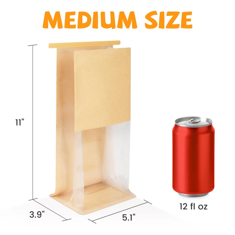 Foranda 50 Pack Bakery Bags with Window, 5.1x3.9x11 Inches Tin Tie Tab Lock Resealable Cookie Bags for Packaging Bagels, Bread Loaf, Pastry, Baked Goods - Image 2
