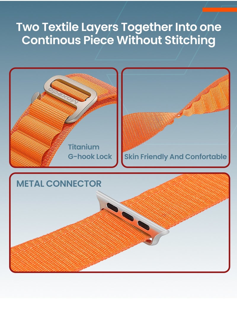 Moxedo Moxedo Alpine Loop Watch Band Adjustable Sports Nylon Woven with Titanium G-Hook Strap Compatible with Apple Watch Band Series 8,7,6,5,4,3,2,1,SE Ultra design for 44mm,45mm,49mm (Orange)  - Image 4