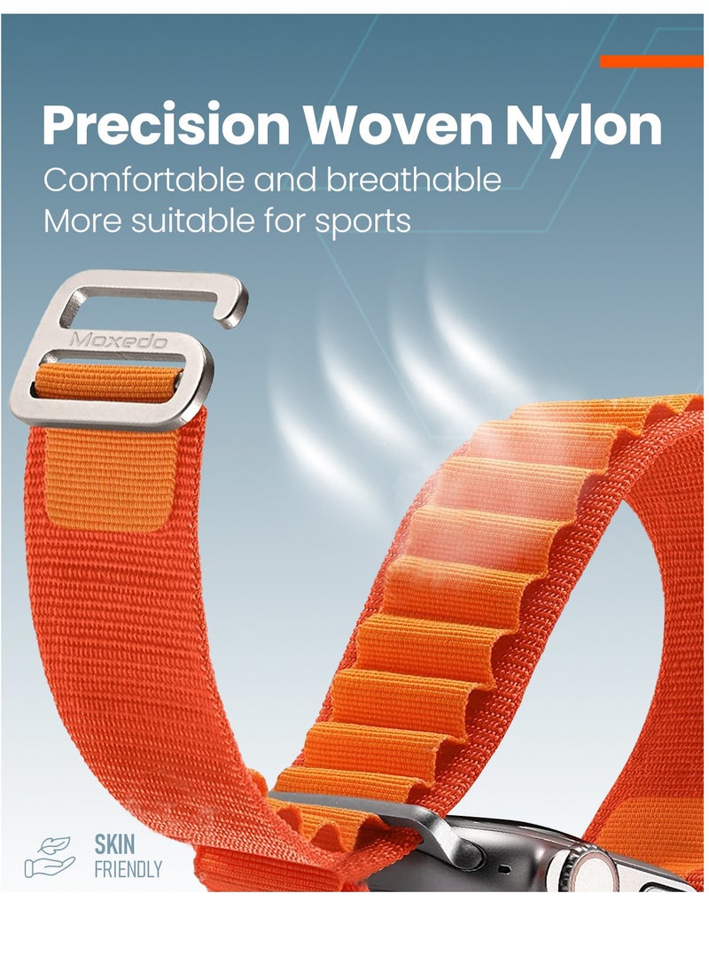 Moxedo Moxedo Alpine Loop Watch Band Adjustable Sports Nylon Woven with Titanium G-Hook Strap Compatible with Apple Watch Band Series 8,7,6,5,4,3,2,1,SE Ultra design for 44mm,45mm,49mm (Orange)  - Image 2
