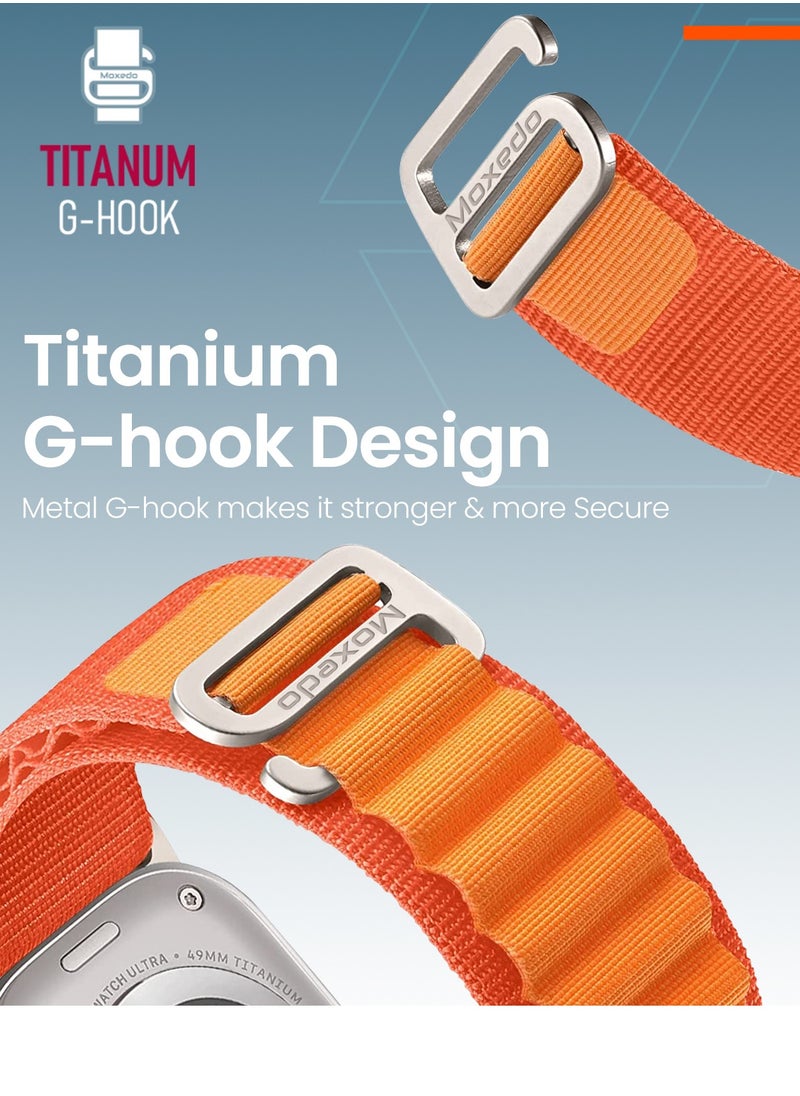 Moxedo Moxedo Alpine Loop Watch Band Adjustable Sports Nylon Woven with Titanium G-Hook Strap Compatible with Apple Watch Band Series 8,7,6,5,4,3,2,1,SE Ultra design for 44mm,45mm,49mm (Orange)  - Image 3