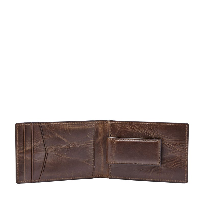 Fossil Men's Derrick Leather Slim Minimalist Magnetic Money Clip Bifold Front Pocket Wallet, Dark Brown, (Model: ML3684201) - Image 2