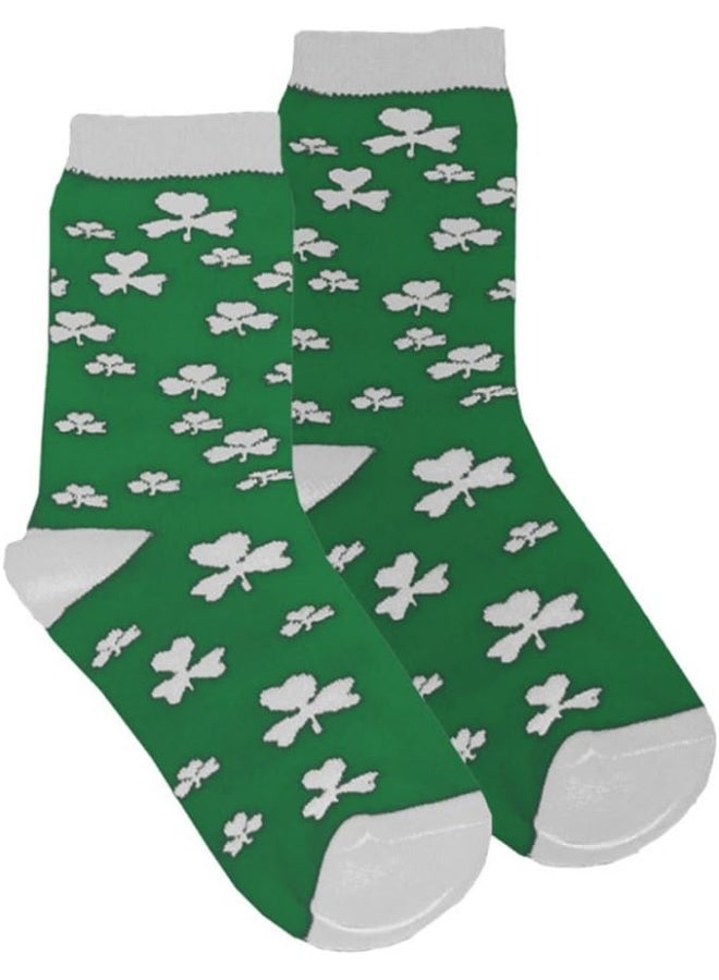 Traditional Craft Carrolls Irish Gifts Traditional Craft St. Patrick's Day Kids Socks With White Shamrock Print, Green Colour