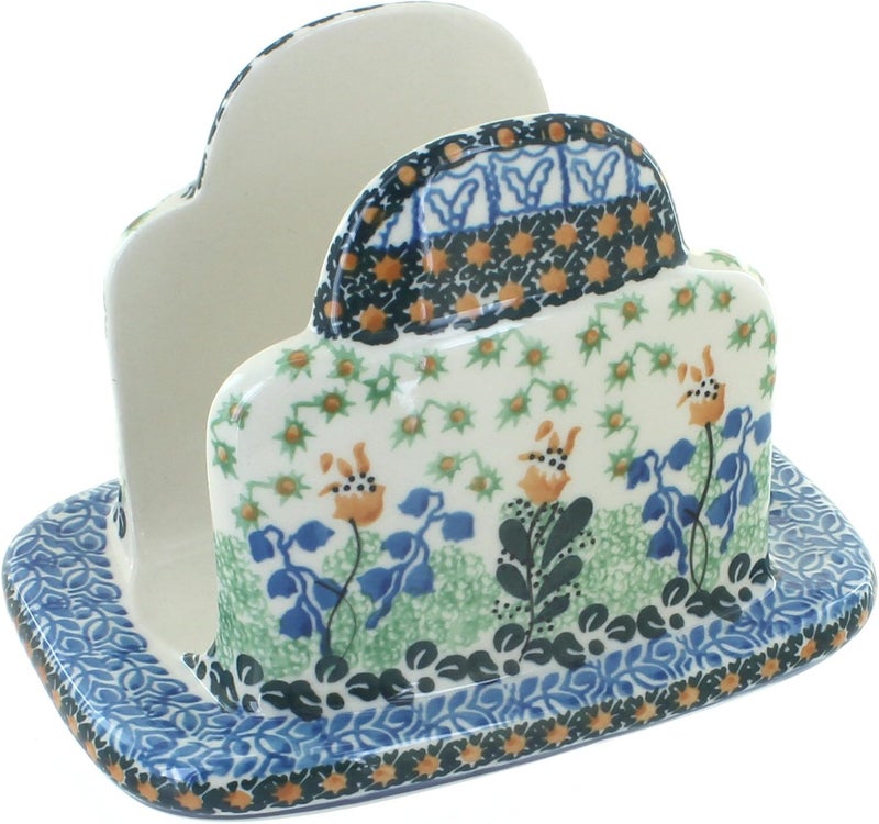 Blue Rose Pottery Blue Rose Polish Pottery Lily of the Valley Napkin Holder - Image 1