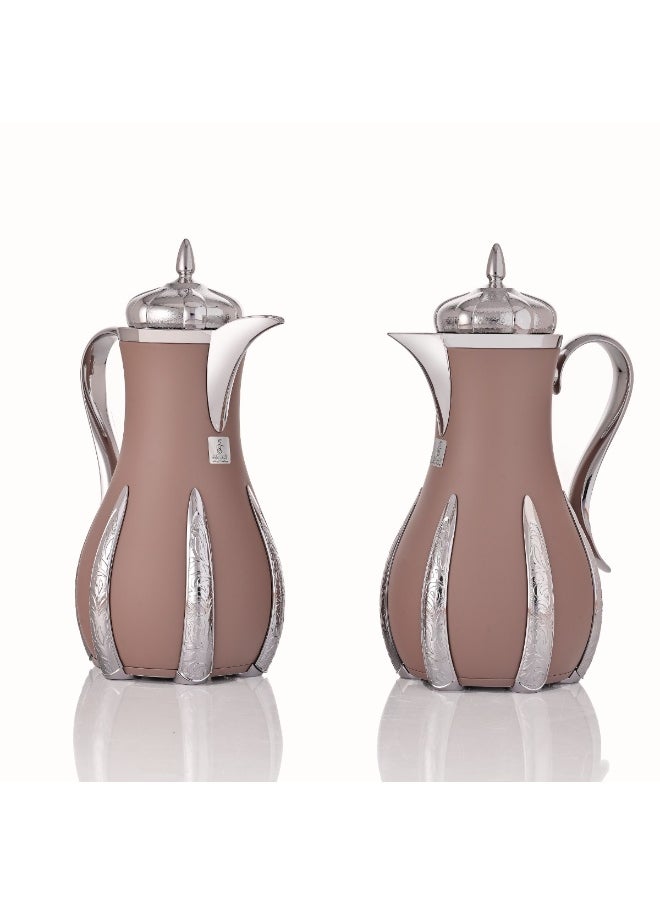 Alsaif Gallery Light Brown Silver Sana Thermos Set, 2 Pieces  - Image 1