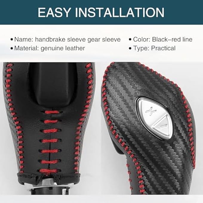 ريحني UGSHY 1 PC سيارة جلدية مقبض ناقل حركة غطاء ناقل حركة أوتوماتيكي أحذية السيارة مقبض ذراع ناقل الحركة متوافق مع فورد مافريك إيسبورتس Mondeo Carnival Edge Escort أسود أحمر UGSST2201RE1PC - Image 2