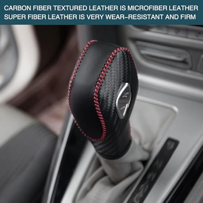 ريحني UGSHY 1 PC سيارة جلدية مقبض ناقل حركة غطاء ناقل حركة أوتوماتيكي أحذية السيارة مقبض ذراع ناقل الحركة متوافق مع فورد مافريك إيسبورتس Mondeo Carnival Edge Escort أسود أحمر UGSST2201RE1PC - Image 5