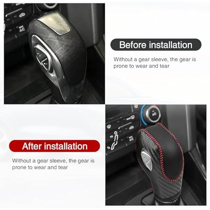 ريحني UGSHY 1 PC سيارة جلدية مقبض ناقل حركة غطاء ناقل حركة أوتوماتيكي أحذية السيارة مقبض ذراع ناقل الحركة متوافق مع فورد مافريك إيسبورتس Mondeo Carnival Edge Escort أسود أحمر UGSST2201RE1PC - Image 4